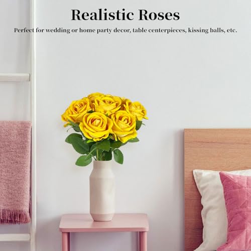 10 PCS Artificial Roses with Long Stems Silk Flowers Realistic Foam Flowers Fake Roses for Valentine's Day Home Wedding Halloween Decor(Yellow) - color: Yellow