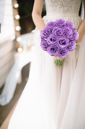 Artificial Roses with Stems,30PCS Glitter Roses Bouquet Lilac Flowers for Wedding Bouquet Party Christmas Home Decor(Lilac) - color: Lilac