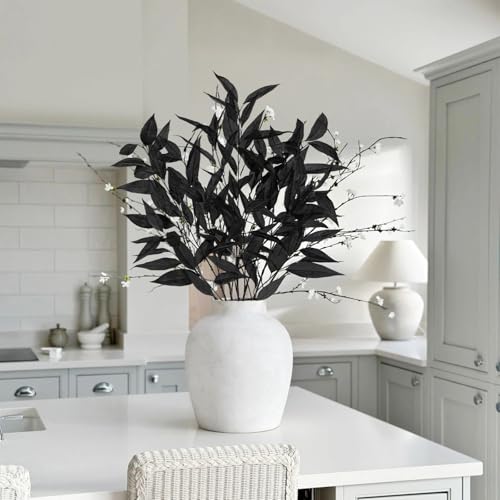 DILATATA 32 inch Black Artificial Eucalyptus Spray Fall Eucalyptus Leaves Autumn Leaf Branches Faux Fall Stems for Floral Arrangement Autumn Festival Thanksgiving Decor - color: Black