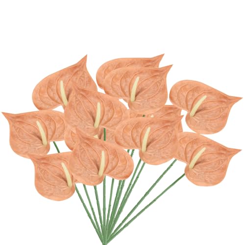 PATIKIL 13" Artificial Anthurium Lily Flowers, 10 Pack Permanent Flower Floral Arrangements Bouquet for Home Decor Bridal Wedding Festival Party, Dark Yellow - color: Dark Yellow