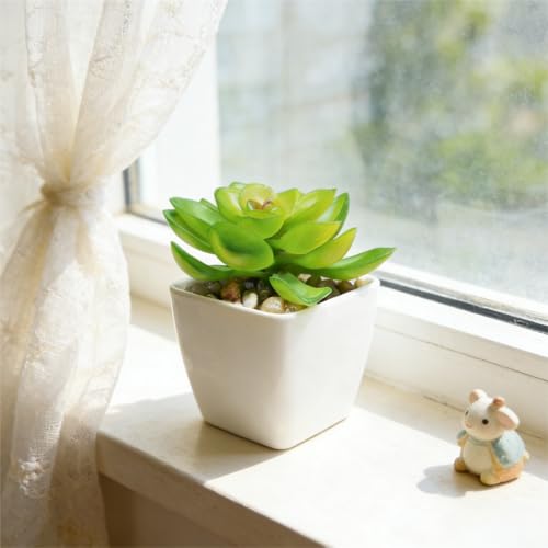 Artificial Succulent Plants in Pot - 1Pcs Stone Lotus Realistic Fake Potted Succulents for Home Decor, Desk, Office, Bathroom, Windowsill - Indoor Houseplant for Bedroom, Kitchen, Shelf - color: Stone Lotus