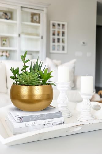 Hollyone Fake Plants Artificial Succulents in Pots Faux Succulent Arrangement Potted Plant with Gold Ceramic Planter Bowl for Home Decor Office Desk Bathroom Shelf Living Room Indoor Decorations - color: Matte Gold