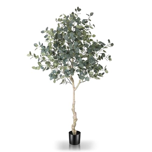 LYERSE 6ft Artificial Eucalyptus Tree in Plastic Nursery Pot, Tall Faux Eucalyptus Stems Fake Plants with 846 Silver Dollar Leaves, Artificial Trees for Office House Living Room Home Decor Indoor - size: 6ft