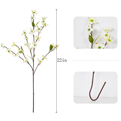 Artificial Flowers Blossom Stems Dogwood Silk Flowers Fake Cornus Bush for Home Decoration Table Centerpieces, 8 PCS (White) - color: White
