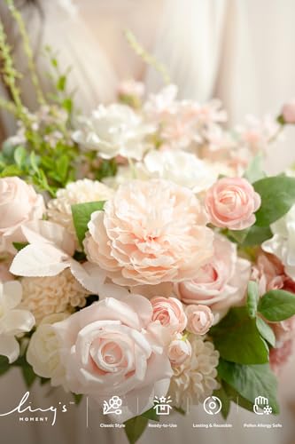 Ling's moment Blush Pink Wedding Bouquets for Bride, Blush and Cream Bridal Bouquets for Bride, 15 Inch Free Form Artificial Wedding Flower Bouquet - color: Pk-blush, size: Medium 15 Inch