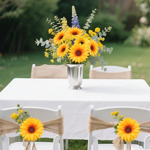50Pcs Artificial Sunflowers Flowers Yellow Fake Silk Sunflower Heads Decorations for Graduation Cap Home Tables Wedding Baby Shower DIY Craft Party Decor