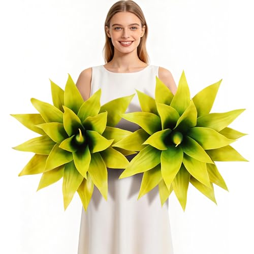 Wertuirk 22 Inch Artificial Agave Plant Set of 2, Realistic Faux Succulents with Vibrant Color, UV Resistant & Low Maintenance for Indoor Outdoor, Home, Garden Decor (Yellow×2, Large) - color: Yellow×2, size: Large