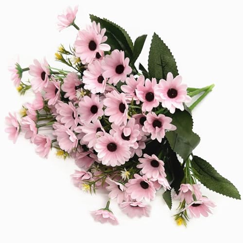 Artificial Daisies Flowers, Plastic Plants Silk Daisy Flower Bunches Fake Field Marguerites Bouquet Faux Stems for Wedding Party Farmhouse Greenery Indoor Outdoor Home Garden Decorations Pink 4 Pack - color: Daisy - Pink - 4 Bundles