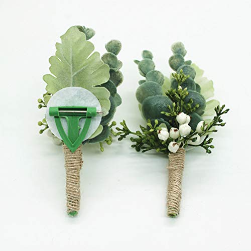 Green Eucalyptus Boutonniere for Men, Artificial Succulent Plant Leaves Realistic White Berry for Wedding Prom Homecoming Outdoor Events Decor 6 Pcs - color: Corsage a 6