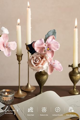 Ling's moment Fake Flowers Box, Faux Artificial Greenery Stems Foam Roses Silk Orchid Ranunculus Fabic Flower for Centerpieces Bouquet Wedding Vase Decorations, Dusty Rose & Navy, Deluxe Combo - color: Pk-dusty Rose & Navy, size: Deluxe