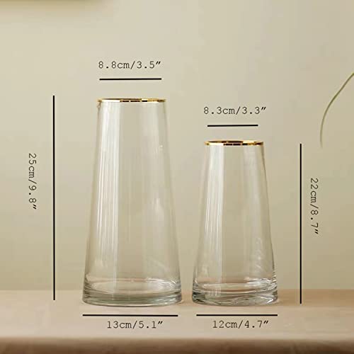 Moden Trapezoid Glass Vase with Gold Mouth for Centerpieces Home Wedding Decoration (1, Small 4.7" x 8.7") - size: Small 4.7" x 8.7"
