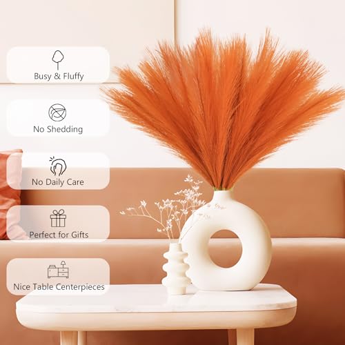 obbsie 150pcs Orange Faux Pampas Grass Decor, 21.6" Short Artificial Floral Branches Vase Filler Flower Arrangement for Home Wedding Boho Outdoor Decor - color: Orange, size: 150 PCS