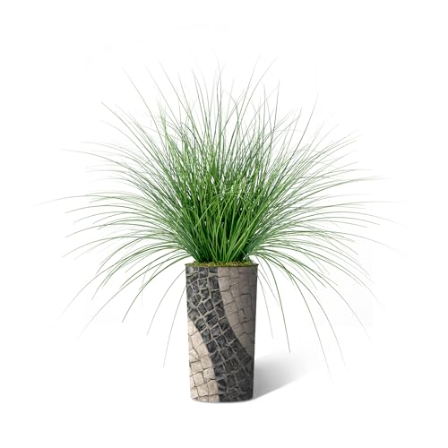 Artificial Tree in Geometric Pattern Planter, Fake Onion Grass Silk Tree for Indoor and Outdoor Home Decoration - 55" Overall Tall (Plant Pot Plus Tree) - style: Onion Grass