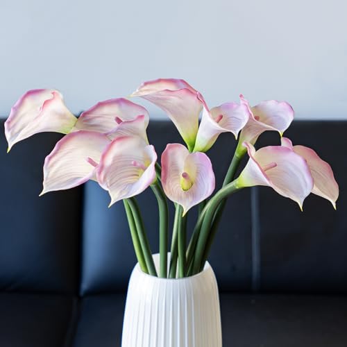 DUYONE Artificial Flowers Calla Lilly 25.6'' Large Fake Bouquet Long Stem Plants 5 Pcs for Home,Living Room,Bedroom,Dining Table,Office,Weddings Party Garden Décor(Pink) - color: (No Vase) 5pcs Pink