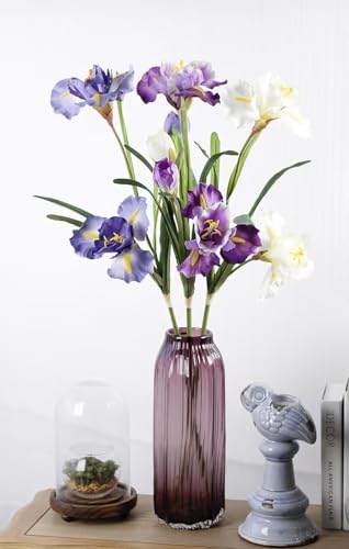 Rikyo 3pcs Artificial Iris Flower Purple Silk Flower 9 Heads, 36 Inch Artificial Flowers Bouquet Fake Outdoor Cemetery Flower Arrangements and Wedding Holding Flowers, Dining Table Centerpieces - color: Purple