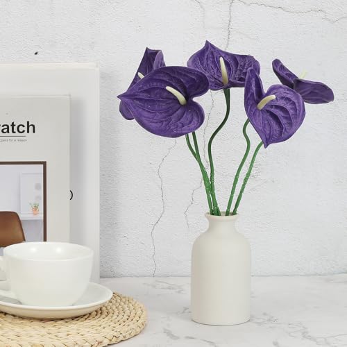 PATIKIL 13" Artificial Anthurium Lily Flowers, 10 Pack Permanent Flower Floral Arrangements Bouquet for Home Decor Bridal Wedding Festival Party, Purple - color: Purple