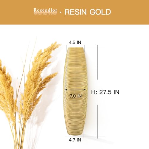 Tall Floor Vase, 27.5 inches (70cm, 2.3FT) Tall Vases Sturdy, Luxury, Textured for Decorative Branches Dried Flowers, Floor Vase for Rustic Living Room, Shelf Decor, Resin Gold - color: Gold, size: 27.5 in