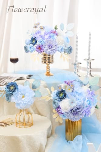 Floweroyal Artificial Flowers Combo Purple Flowers Mix Silk Flowers Dahlia Roses with Stems for DIY Wedding Bridal Bouquets, Baby Shower, Floral Arrangement, Table Centerpieces, Home Decorations. - color: Fairy Purple