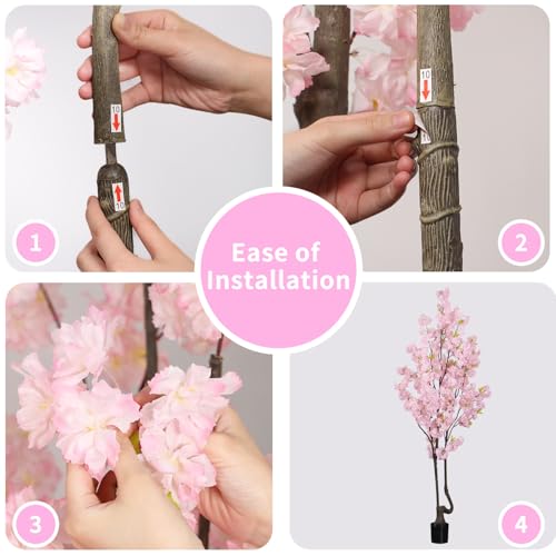 Artificial Pink Cherry Blossom Tree 7ft(84in) Faux Floor Green Plant for Indoor Decor Natural Potted Tree Realistic Cherry Flowers Wood Trunk for Home Living Room,Office Perfect Housewarming Gift - color: Cherry Blossom(pink 3), size: 7ft