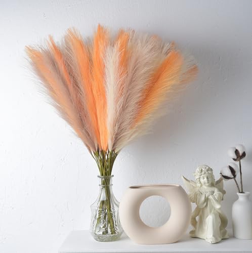 LSKYTOP Orange Pampas Grass Decor,23Inch 12pcs Faux Pampas Grass Bouquets Artificial Pampas Fake Pampas Flower for Home Living Room Bedroom Vase Decor - color: Orange 12pcs
