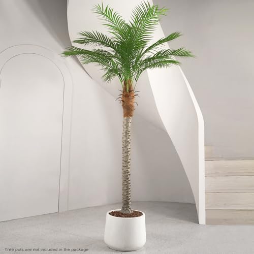 Artificial Phoenix Palm Tree 7ft Tall Outdoor Indoor Decor Fake Plants with 15 Adjustable Leaves, Large Faux Sago Palm Tree for Home Office Living Room Yard Outside Patio Poolside (2, 7ft) - size: 7ft