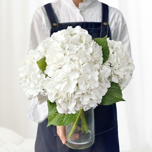 JINWOE White Flowers Hydrangea Artificial Flowers, 4Pcs Outdoor Large 21" Royal Real Touch Latex Silk Flowers Faux Hydrangea, Lifelike Fake Flower for Spring Wedding Bouquet Table Centerpieces - color: White, size: 4PCS