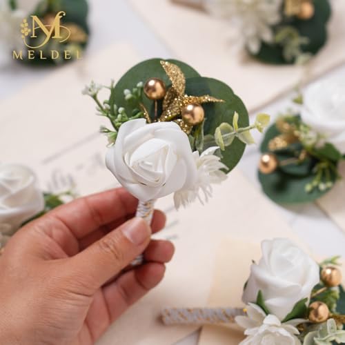 6Pcs Artificial Foam Rose Boutonnieres for Men Wedding Prom(White) | Faux Foam Rose Boutonnieres for Wedding Prom Groom Groomsmen Party Homecoming Suit Decoration - color: 6pcs White Boutonniere-c