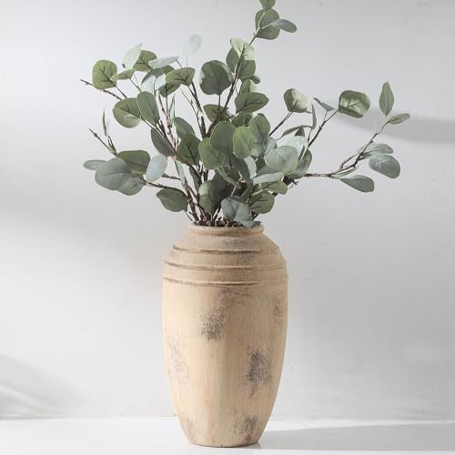 Ceramic Flower Vase with Handles, 12 inch Tall Vase for Centerpieces, Large Decorative Terracotta Vases, Farmhouse Rustic Vases for Home Decor, Living Room, Table, Neutral vase Lyeec - color: 101-12.87in