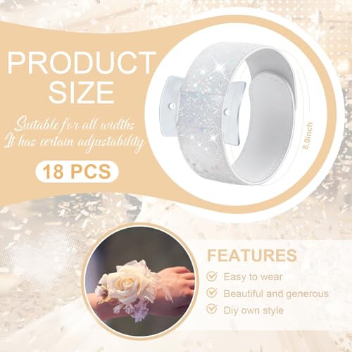 18 Pieces Corsage Wristlet Bracelets Slap Corsage Band Floral Slaplets Wedding Bracelets DIY Wrist Accessories Bridesmaid Bridal Shower Prom Party Supplies Homecoming(White) - color: White