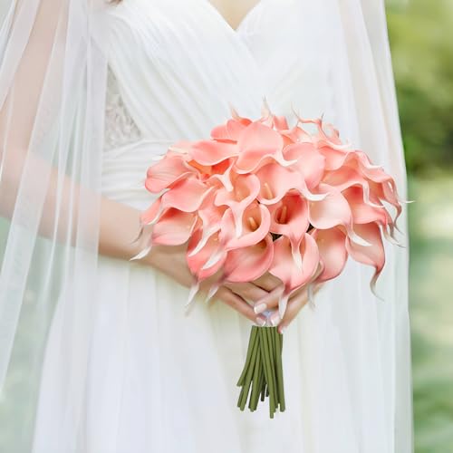 24 Pcs Pink Artificial Calla Lily Flowers Fake Pink Silk Flowers Real Touch for Wedding Bouquet Office Home Kitchen Decor - color: Pink
