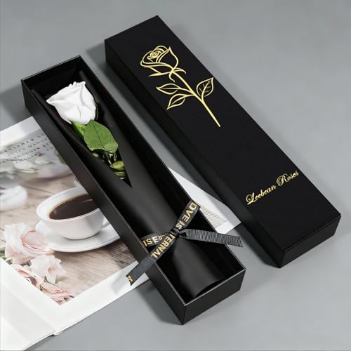 White Single Forever Roses Luxury Gift for Women/Men, Fresh Flowers Bouquet for Girlfriend, Wife, Mom, Anniversary, Valentine's Day, Wedding, Graduation, Christmas, Birthday, Unique Presents for Her - color: White