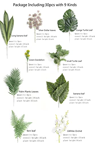 Serra Flora Artificial Greenery Spray Box Set(Pack of 30pcs) with 9 Kinds of Filler for Safari Jungle Hawaiian Luau Party Table Decoration Wedding Birthday Theme Party Decorations (Palm Leaves) - color: Palm Leaves