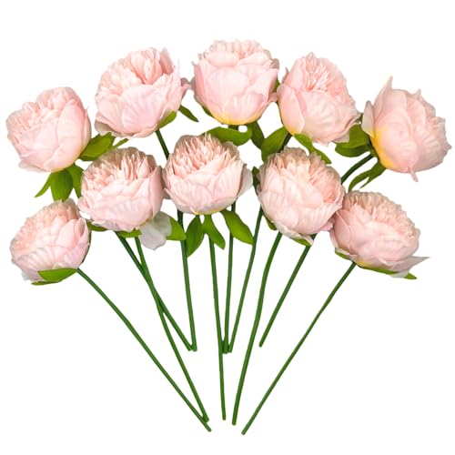 10pcs Artificial Peony Flowers Silk Peonies Realistic Flower Bouquet for Vase Decor Wedding Table Centerpieces Valentines Gifts (Pink) - color: Pink