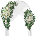 Lisuun Artificial Wedding Arch Flowers with Chiffon Runner, Pack of 3 | Includes 2 Flower Swags, 1 20ft Chiffon Runner and Zip Ties for Wedding Arches, Arbors and Backdrops - color: Pure White