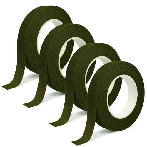 DOMMARE Green Floral Tape Flower Tape, 1/2 Inch 4Pcs Flower Wrapping Tape, Floral Bouquet Supplies for Bouquet Floral Arranging Flowers Stem Wrapping, Wedding Bouquet, Wreath, Garden Decor, 32 Yard - color: 4Pcs Grass Green, style: Normal & Non-sticky