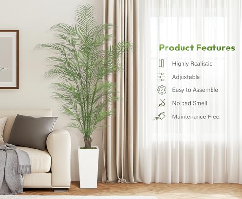 GarveeHome 6 ft 72 in Faux Areca Palm Plants Fake Palm Tree w/ 44 Realistic Trunks & Full Lifelike Palm Leaves Artificial Dypsis Lutescens Plants for Indoor Home Décor with Trapezoidal Prism White Pot