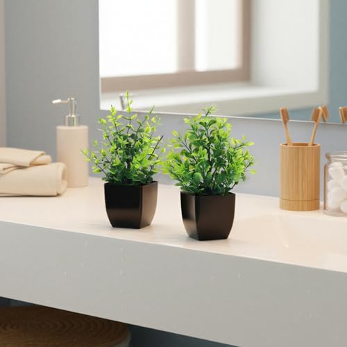 CEWOR Fake Plants 4 Packs Small Artificial Greenery Plants Mini Black Bathroom Accessories Decorations for Desk Bathroom Office Home Room Kitchen Table Decor Indoor - color: Black