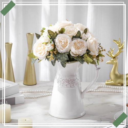 8 Bundles Artificial Peonies Flowers Boho Faux Flowers Arrangements Artificial Centerpiece Spring Bouquet Floral Wedding Decoration for Vase(Milk White) - color: Milk White