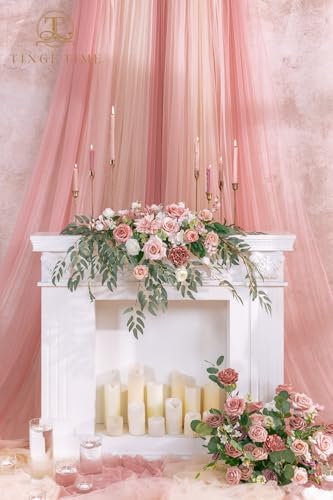 TINGE TIME Artificial Sweetheart Flower Swag with Tablecloth and Table Runner, Pack of 3 Floral Arrangement for Wedding Sweetheart Table Centerpiece Decoration Valentine's Day (DustyRose&Cream) - color: Dustyrose&cream