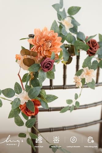 Ling's moment 6Pack 1.8ft Artificial Flowers Garland Terracotta Lantern Flower Arch Floral Centerpieces Burnt Orange Wedding Aisle Chair Flowers for Mantel Table Cake Decoration（not including lanterns - color: Or-sunset Terracotta