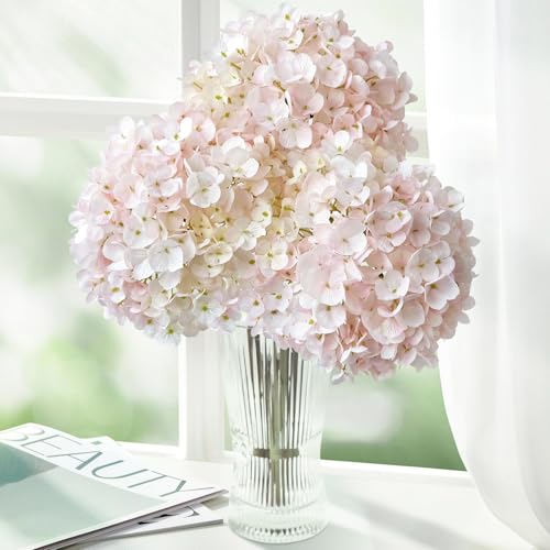 ZYTUYO 3PCS Pink Hydrangea Artificial Flowers 25.6" Large Fake Hydrangeas Flowers with Stems Faux Silk Bouquet for Indoor Home Decor Table Wedding Party Floral Outdoor Centerpieces - color: Pink