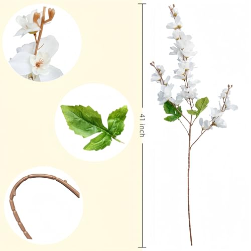 6PCS White Delphinium Artificial Flowers Espigas para Jarrones Fake White Flowers Tall Flowers for Floor Vase Flowers for Tall Vase Floral Arrangements Home Table Wedding Decor - color: White