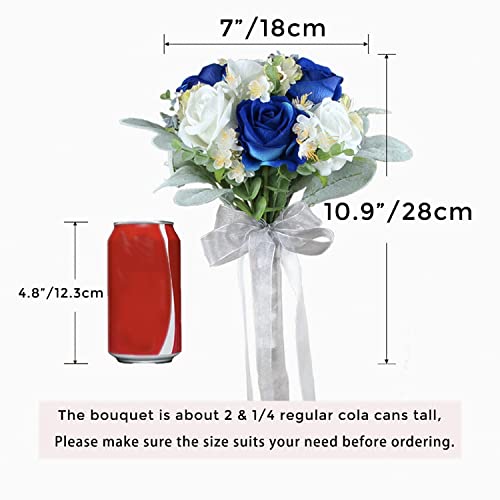 Rinlong 7" Wedding Bouquet for Bride, Navy Blue Silk Bridal Bouquet - color: 17-sapphire Blue