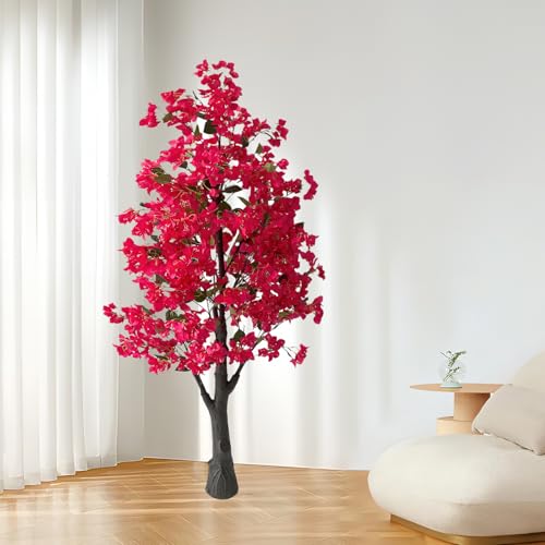 Artificial Bougainvillea Tree 5.6ft, Fake Bougainvillea Plant Faux Tropical Tree for Home Indoor Outdoor Decor, Office, Patio, or Living Room Decoration Rose Red - size: 5ft 3in