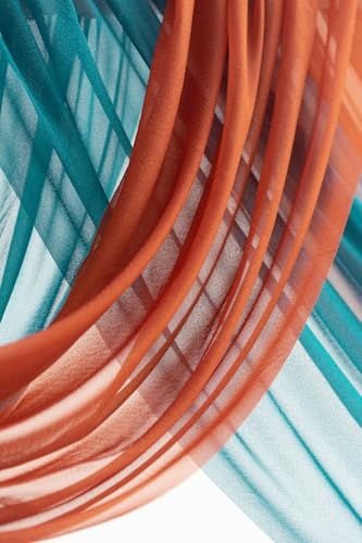 Ling's Moment Teal Orange Artificial Wedding Arch Flowers Kit Pack of 4, 2pcs Hanging Flower Arrangement 2pcs Chiffon Drapes Ceremony Reception Fake Rose Arbor Backdrop Floral Party Outdoor Decoration - color: Or-dark Teal & Burnt Orange