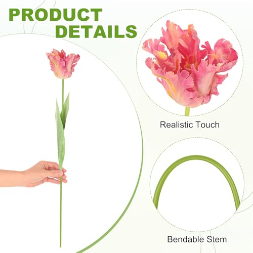 M METERXITY 3-Pack Pink Artificial Parrot Tulip Flowers,27 Inch Faux Parrot Tulip Silk Bouquets Real Touch Faux Flowers for Home/Wedding/Christmas/Party - color: Pink