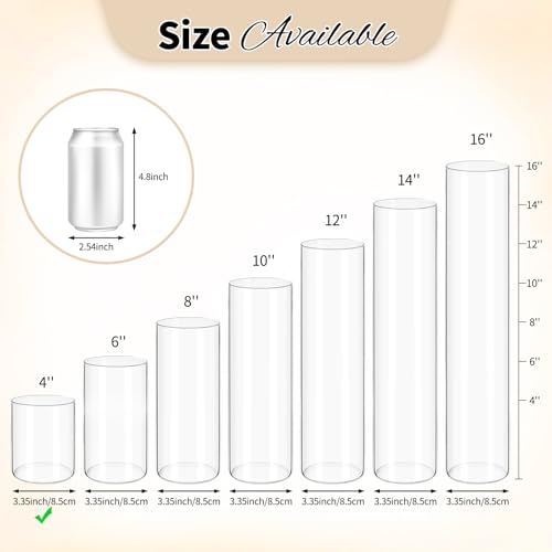 12Pack Glass Cylinder Vases for Centerpieces - 4 Inch Small Flower Vase for Wedding Decorations, Floating Candle Holder Vase Bulk,Glass Hurricane Candle Holders for Table Shelf, Party, Home Decor - size: 3.35×4inch