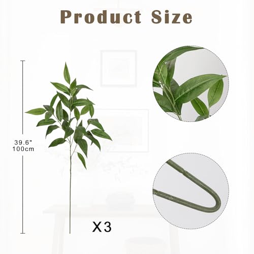 Briful Eucalyptus Stems 39.5 '' Tall, Artificial Branches for Vase Round Year Faux Greenery Stems Realistic Green Eucalyptus Leaf Plant Sprays for Home Decor Indoor Party Wedding, Set of 3 - color: Green#074