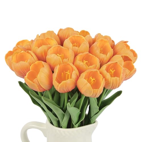 20pcs Artificial Tulips Flowers Sunset Faux Tulips Fake Flowers for Easter Valentine's Day Spring Bouquet Floral Arrangement Home Party Table Centerpieces Decor (Sunset) - color: Sunset