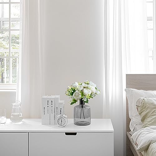Mkono Peonies Artificial Flowers, Small Silk Flowers for Home Decor Indoor Fake Bouquet Faux Floral Arrangements Dining Table Centerpieces for Kitchen Party Decor White - color: White